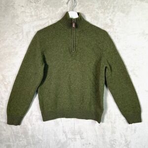 Vintage J.Crew Lambswool Sweater Mens Medium Olive Green 1/4 Zip Mock Neck Y2K